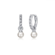 Silver Cz Pearl Hoop Earrings