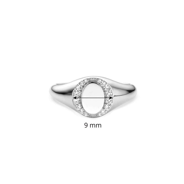 Silver stone set Oval Signet Ring