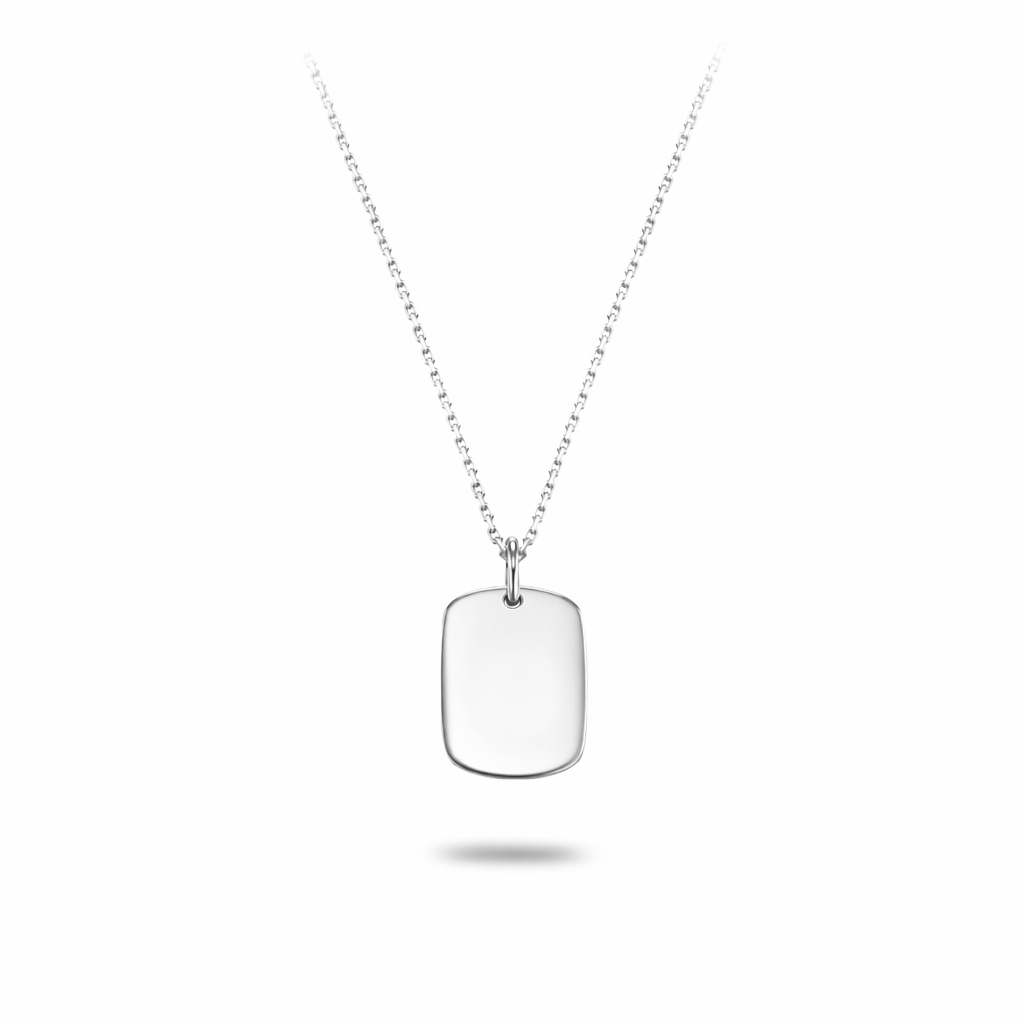 Silver Engravable Rectangle Disc Necklace