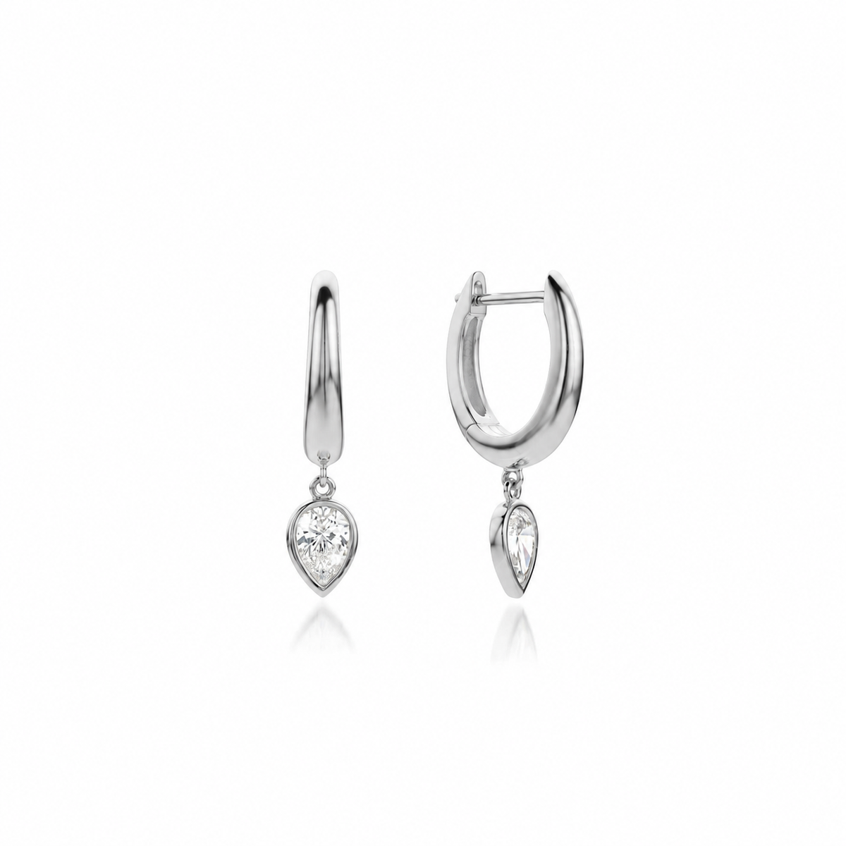 Silver Pear CZ Drop Hoop Earrings
