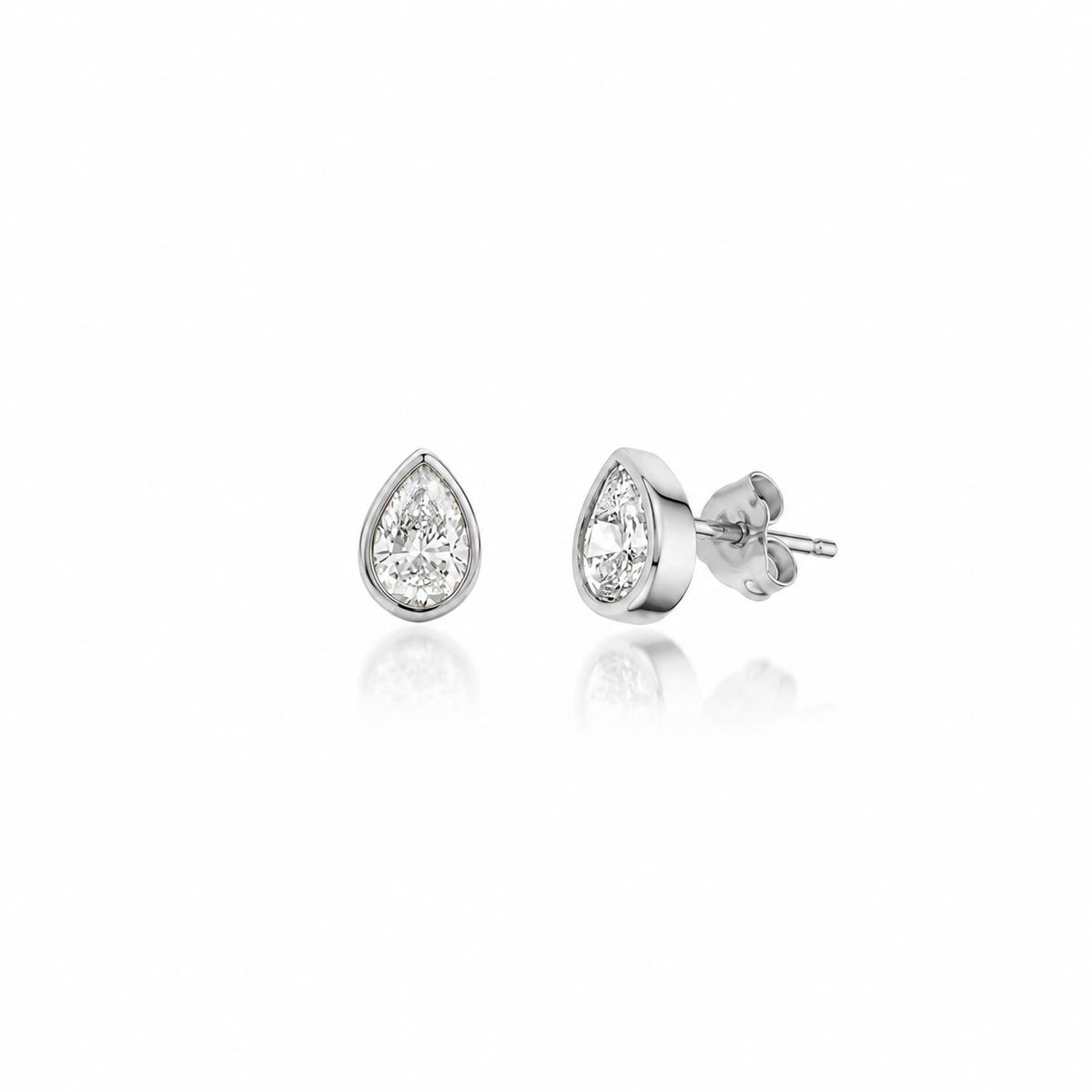 Silver Pear CZ Stud Earrings