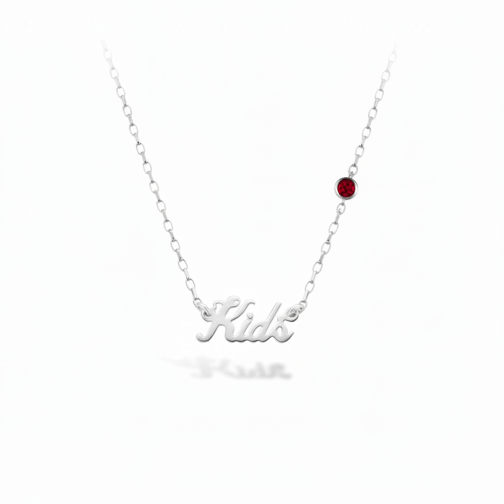 Kids Sterling Silver Name Necklace with Birthstone