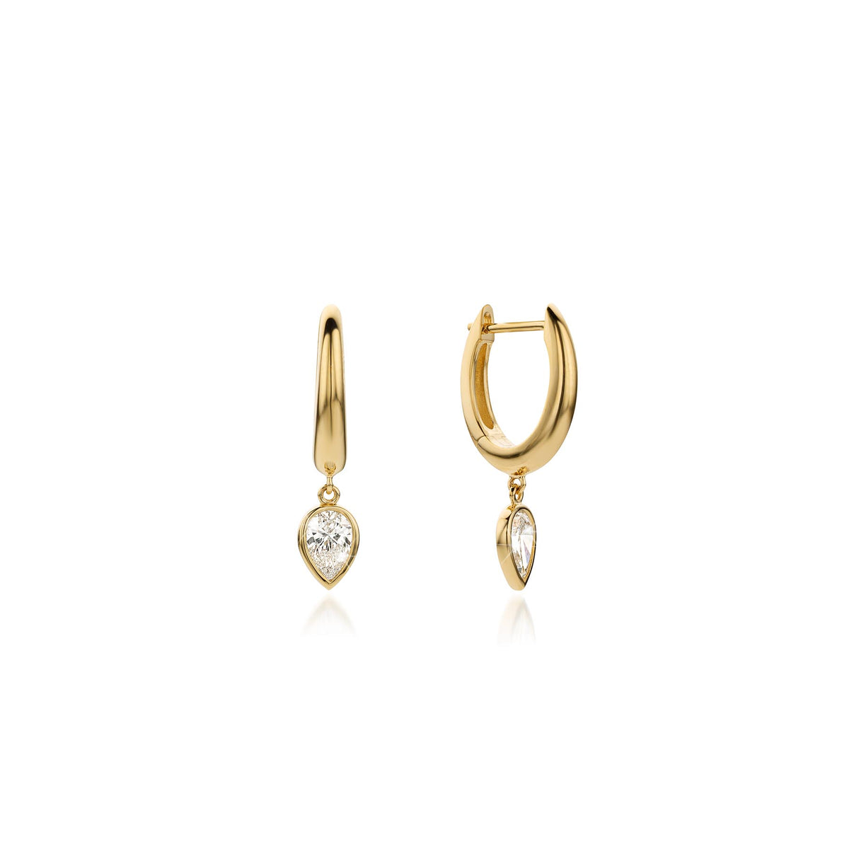0.80ct Pear Diamond Drop Hoop Earrings in 9ct Gold