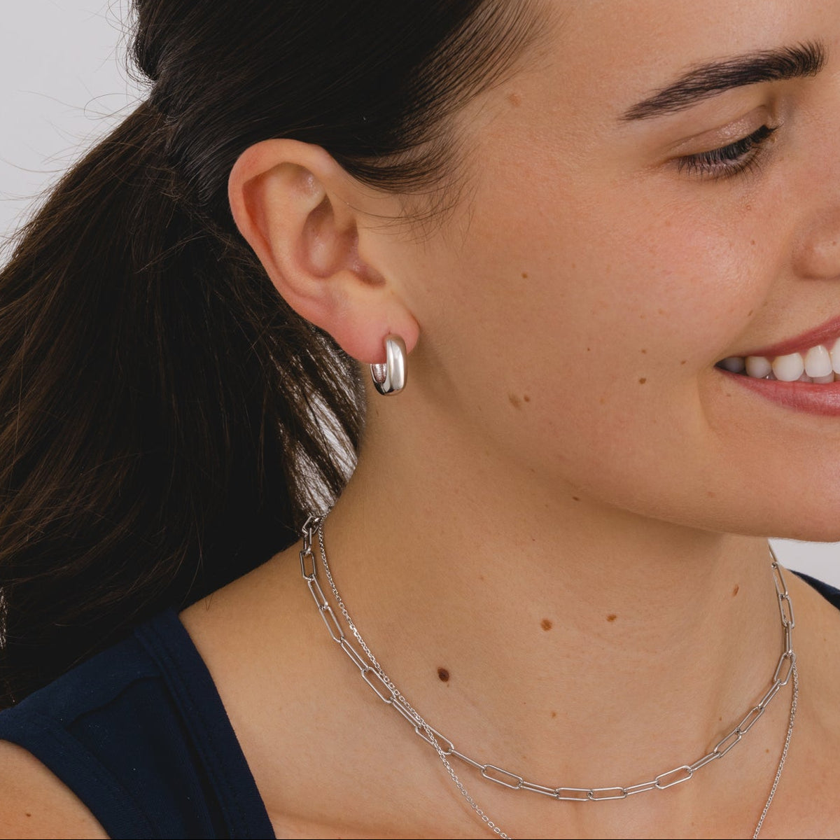 Silver Chunky Square Hoop Earrings
