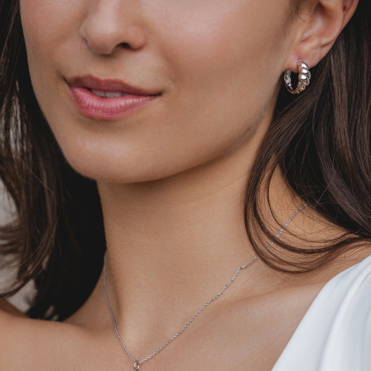 Silver Croissant Hoop Earrings