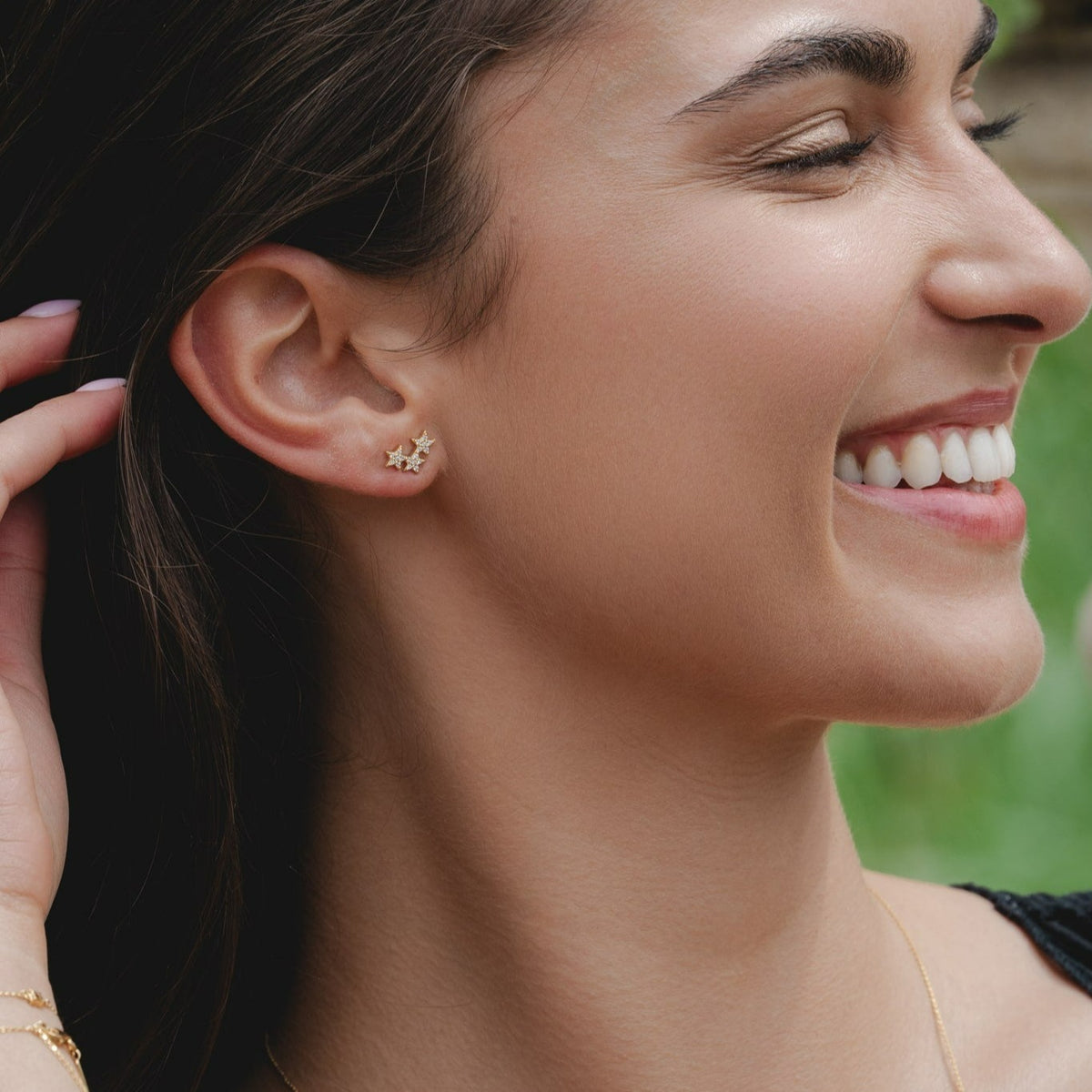 9ct Gold CZ Star Ear Climber Earrings