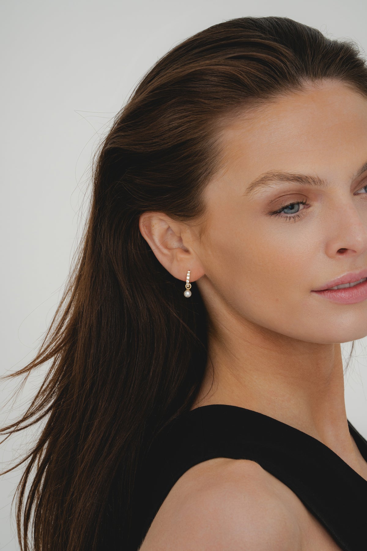 9ct Gold Cz Pearl Hoop Earrings