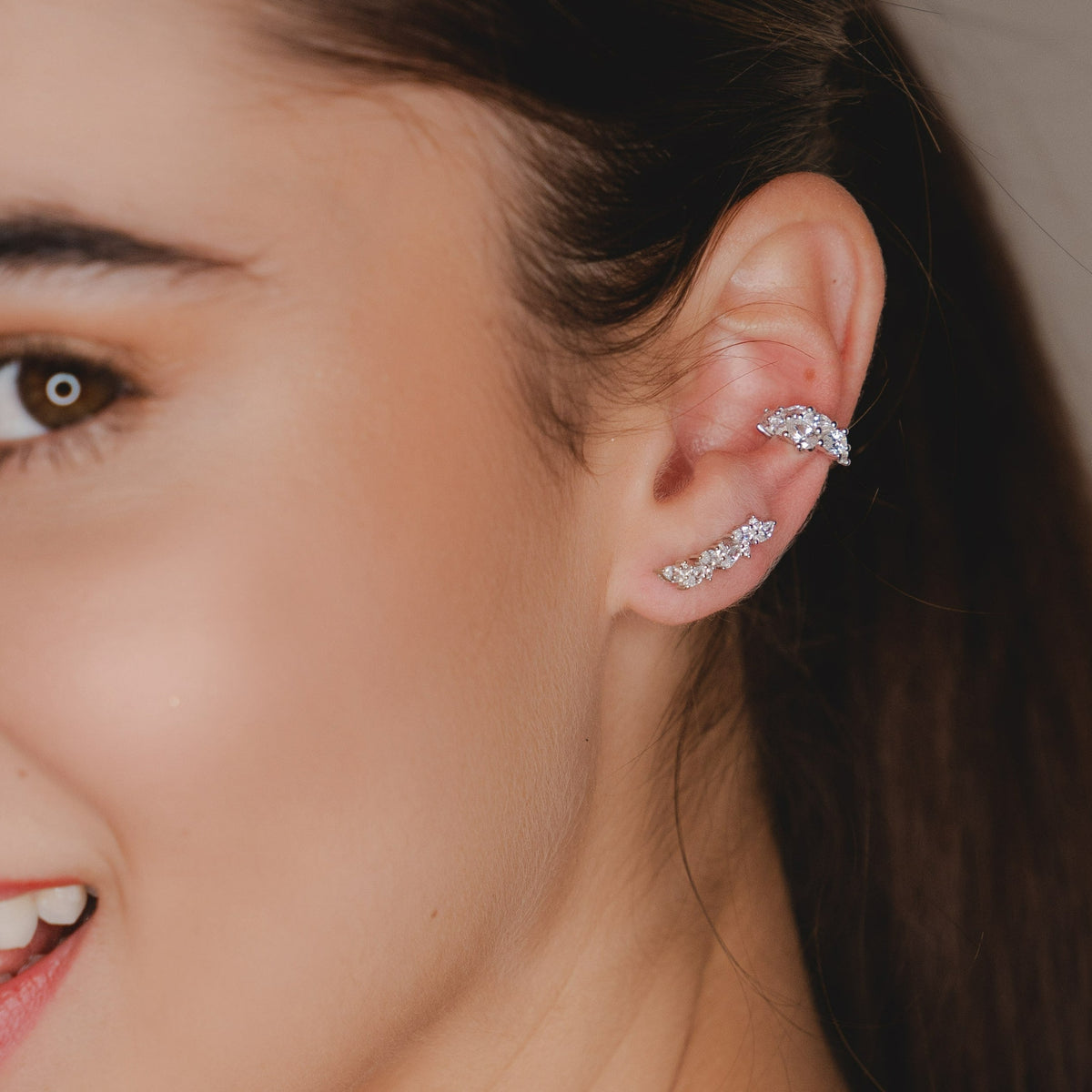 Silver Multi Stone CZ Climber Earrings