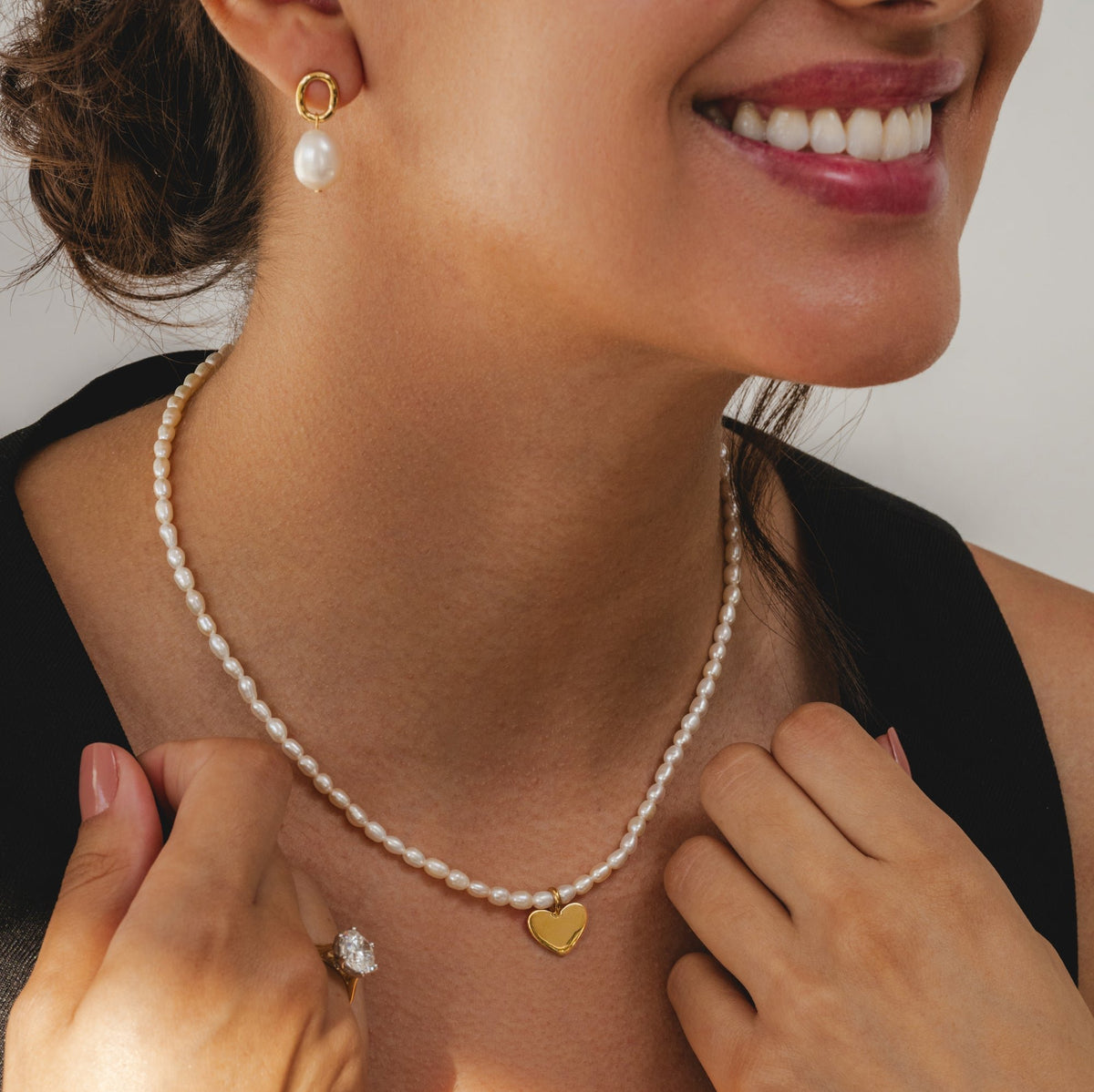 9ct Gold Peal Heart Necklace