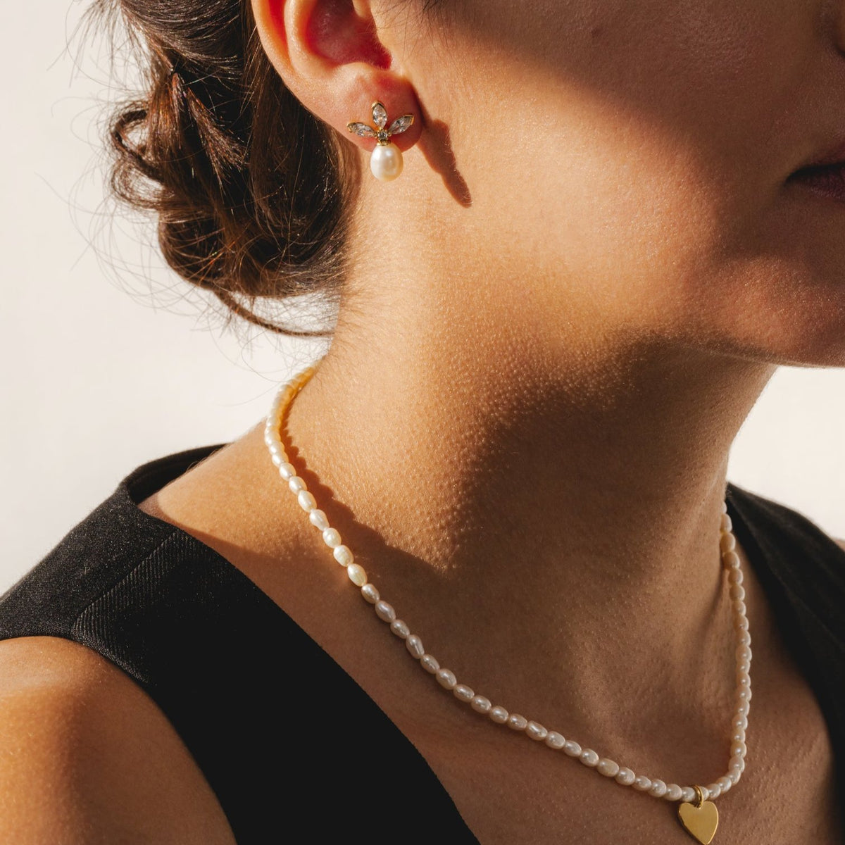 9ct Gold Pearl and CZ Earrings