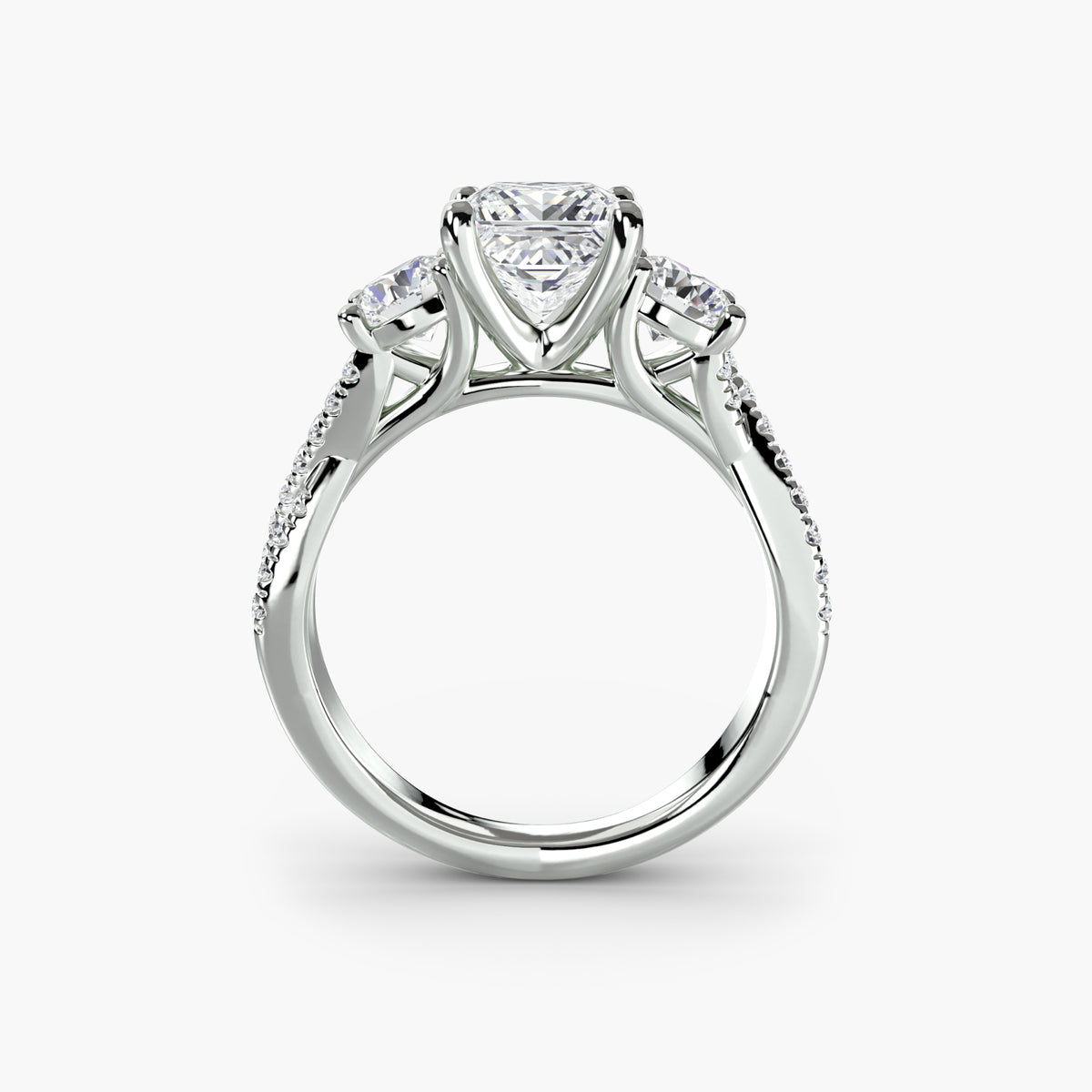 3 Stone Ring with fancy Pavé Band
