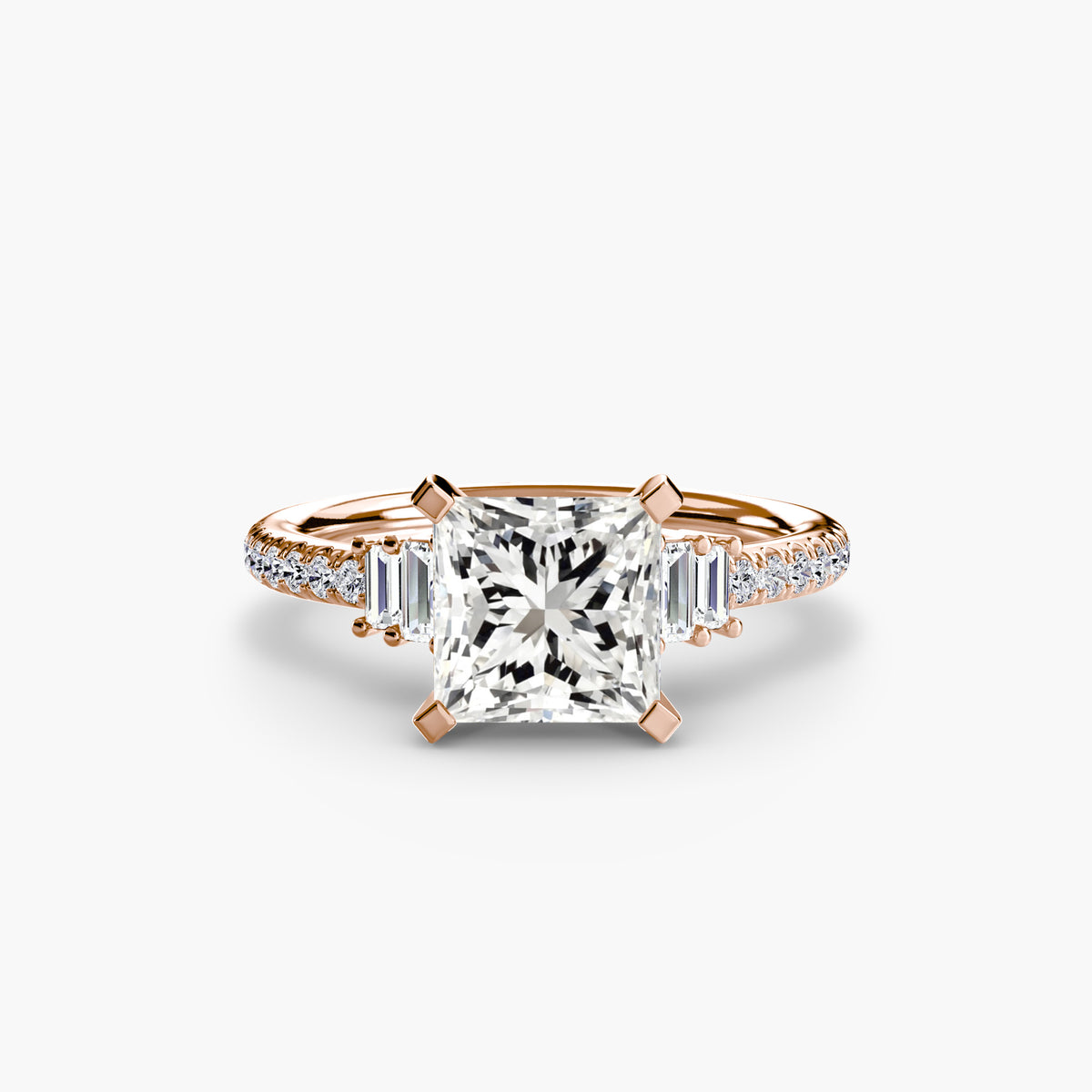 Solitaire with Baguette Sides & Pavé Band