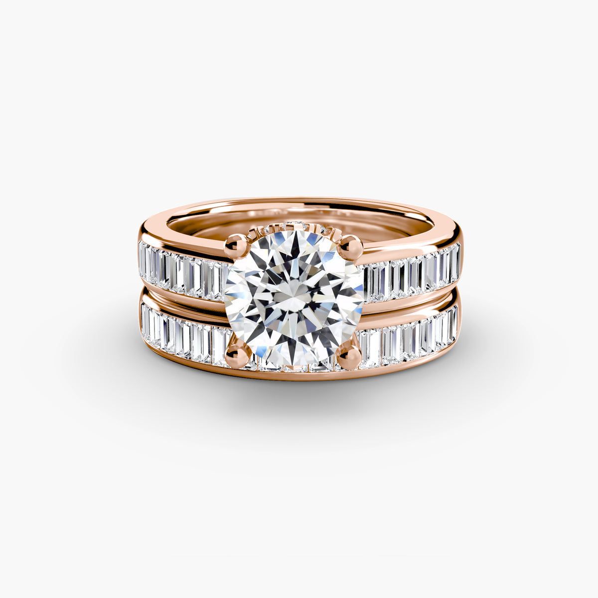 Solitaire Ring with Baguette Channel
