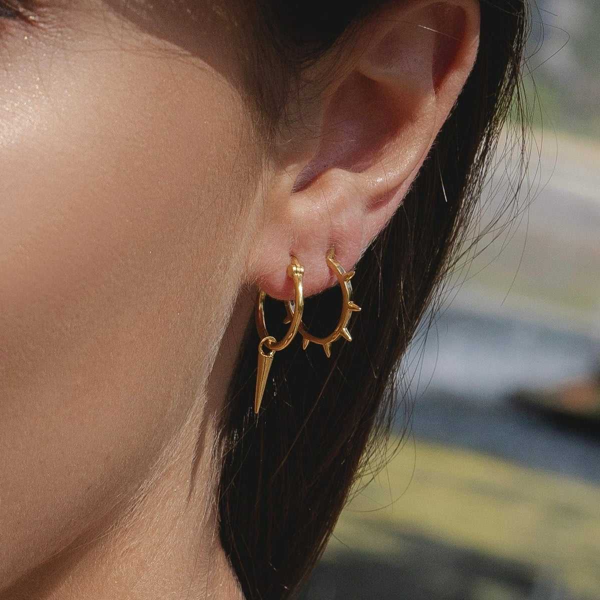 9ct Gold Single Spike Hoop Earring