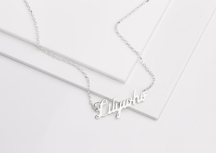 Customizable Silver Script Name Necklace (7+ Letters)