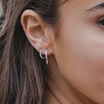 CZ Silver Spike Hoop Earrings Pair