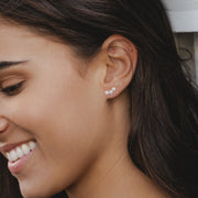 Silver CZ Flower Ear Climber Earrings