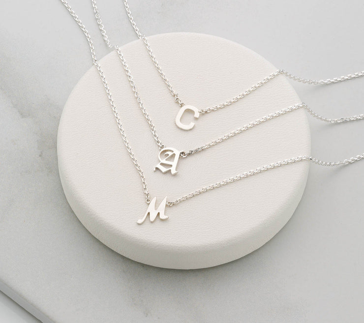 Silver Gothic Initial Necklace
