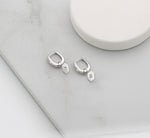 Silver Hexagon Drop Hoop Earrings