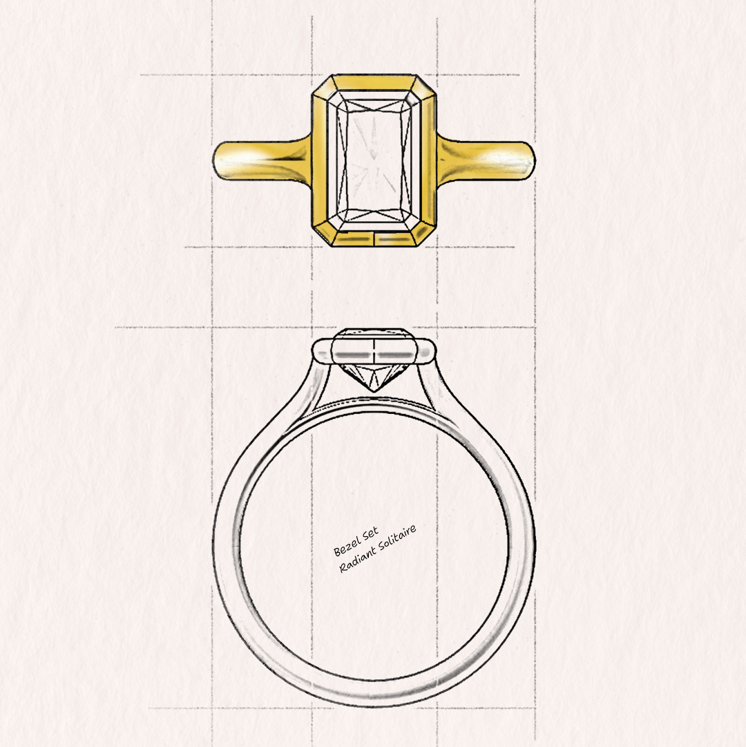 2ct Radiant Cut Lab Diamond in a 18ct gold Bezel Setting