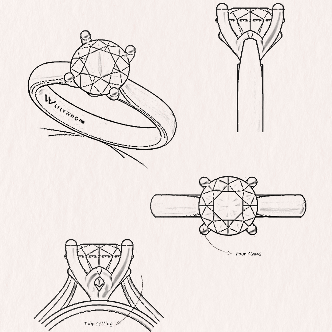 1ct Round Natural Diamond Solitaire Ring