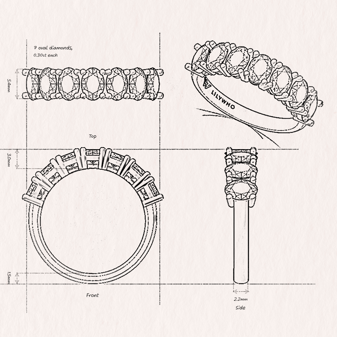 2.1ct oval eternity band 7 Lab Diamonds in Platinum