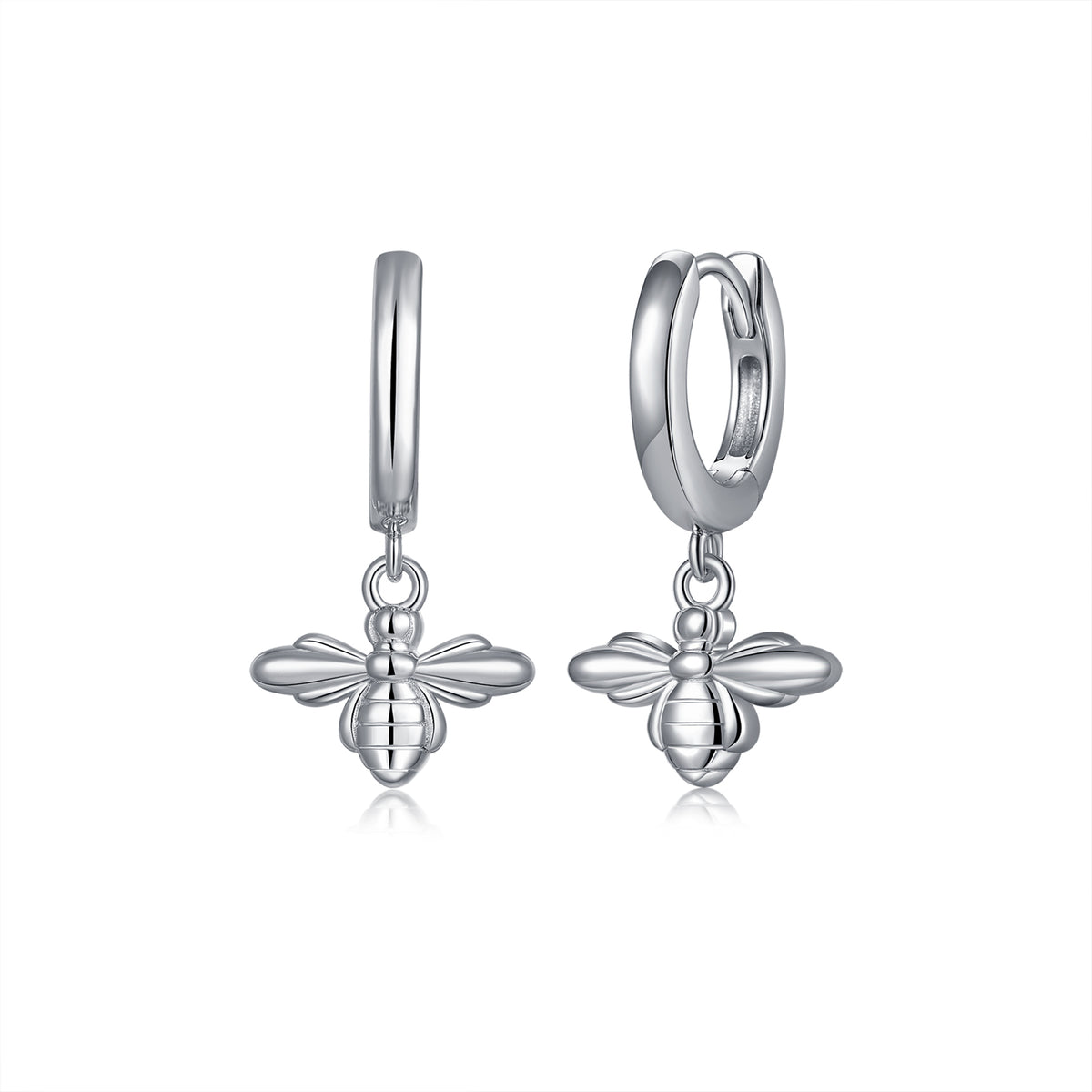 Silver Bee Hoop Earrings