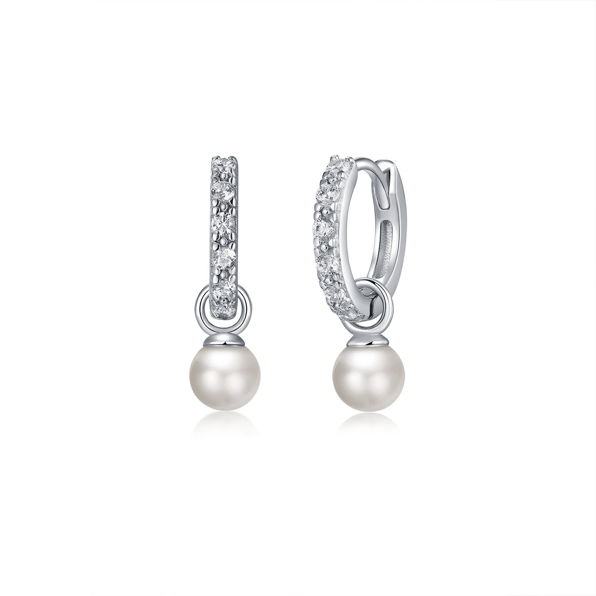 Silver Cz Pearl Hoop Earrings