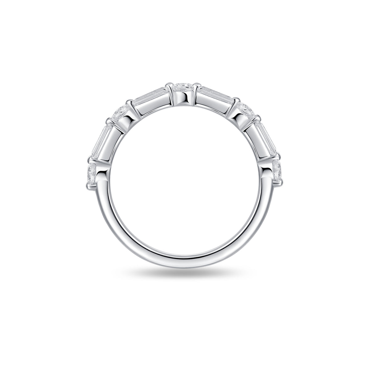 Round and Baguette stones Silver Ring