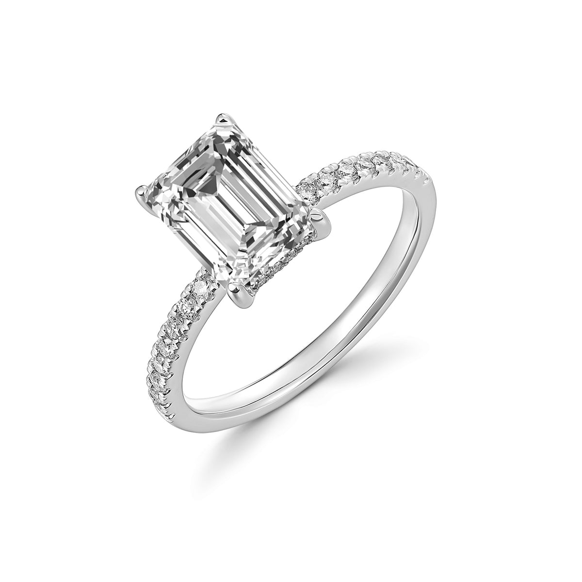 Platinum 2ct Emerald cut with hidden halo Lab Diamond Ring