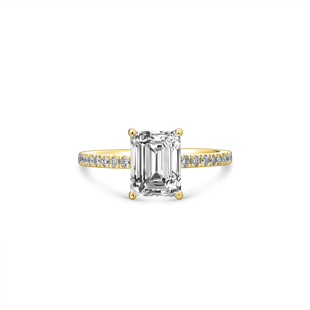 18ct Gold 2.4ct Emerald Cut Lab Diamond Ring with hidden halo