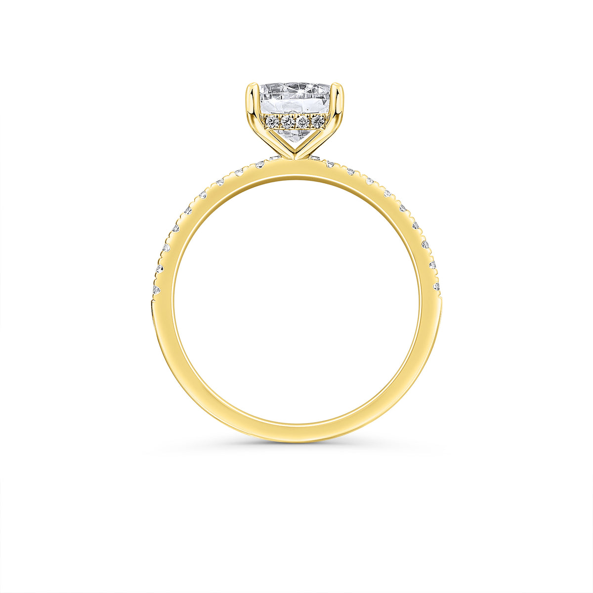 18ct Gold 2.4ct Emerald Cut Lab Diamond Ring with hidden halo