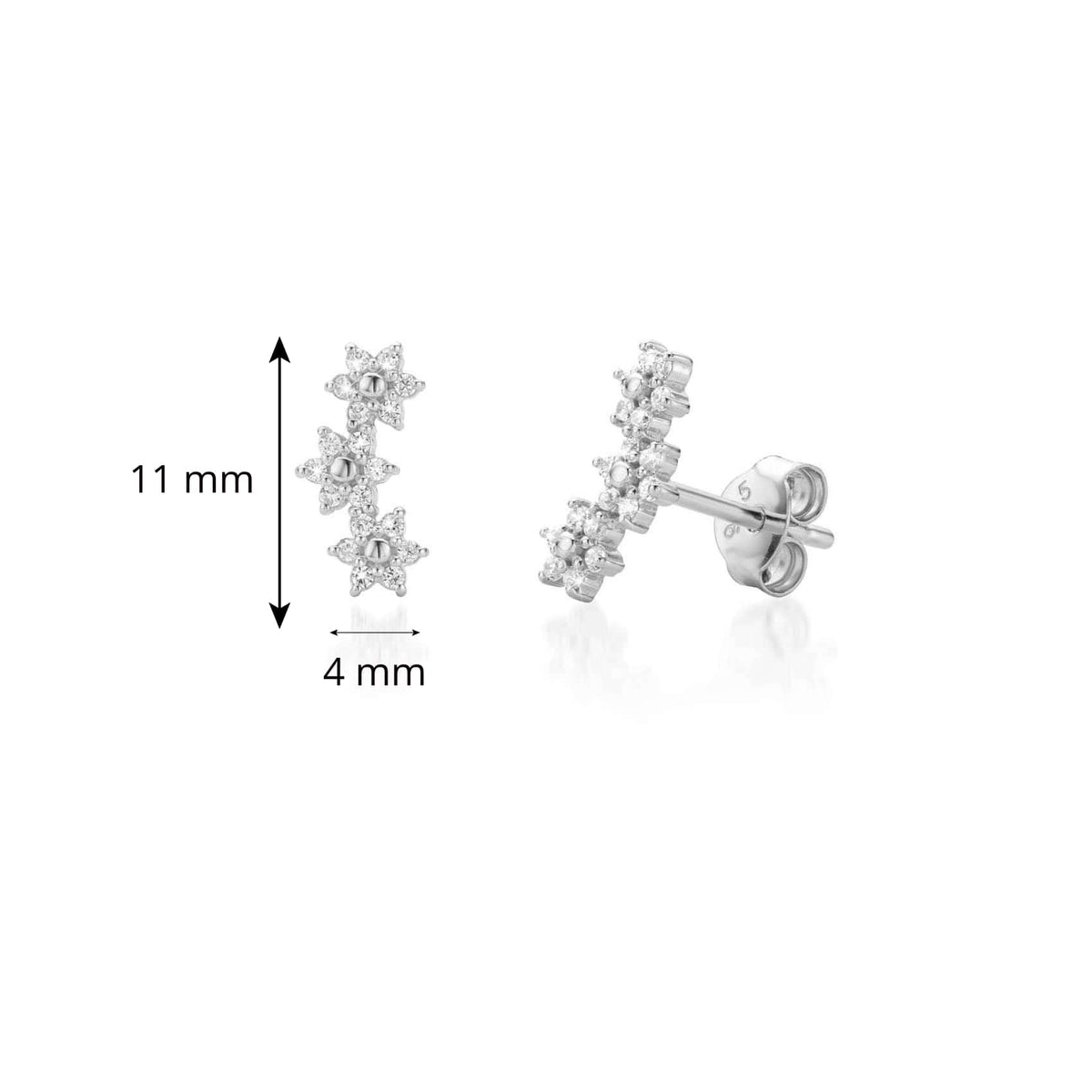 Silver CZ Flower Ear Climber Earrings