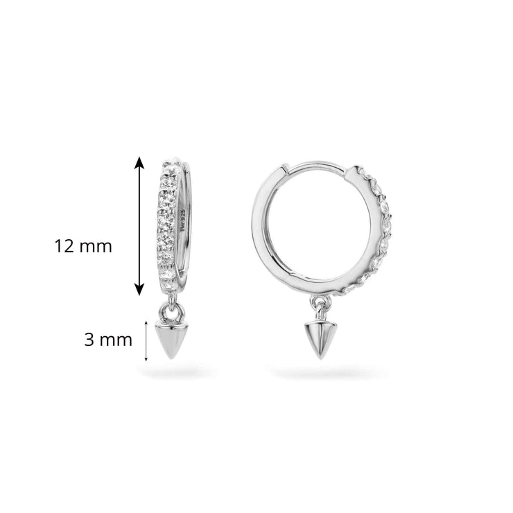 CZ Silver Spike Hoop Earrings Pair