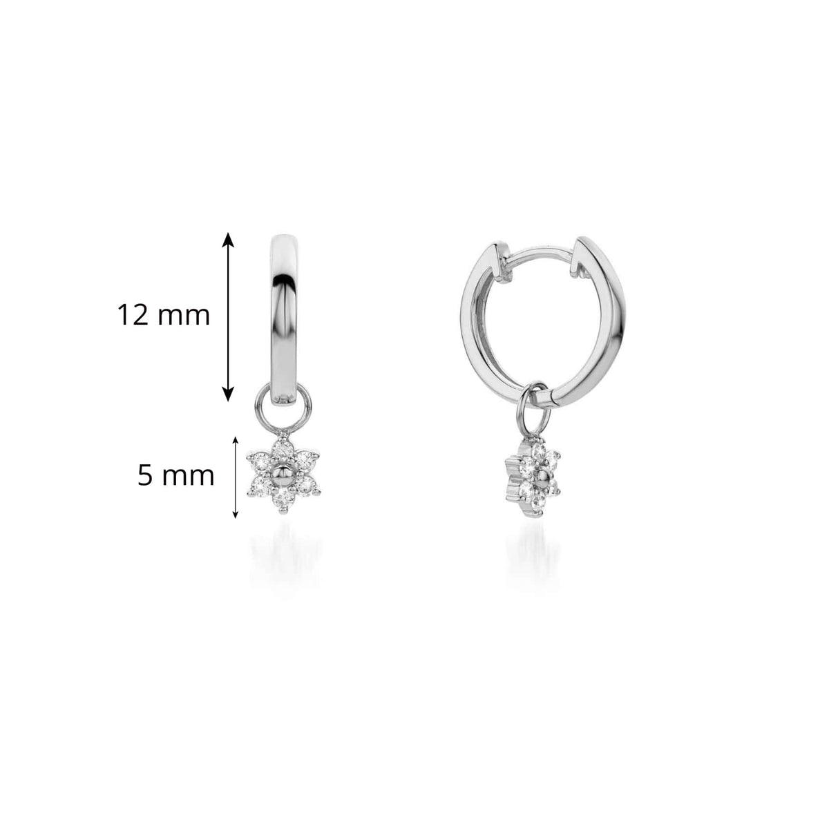 Silver CZ Flower Drop Hoop Earrings