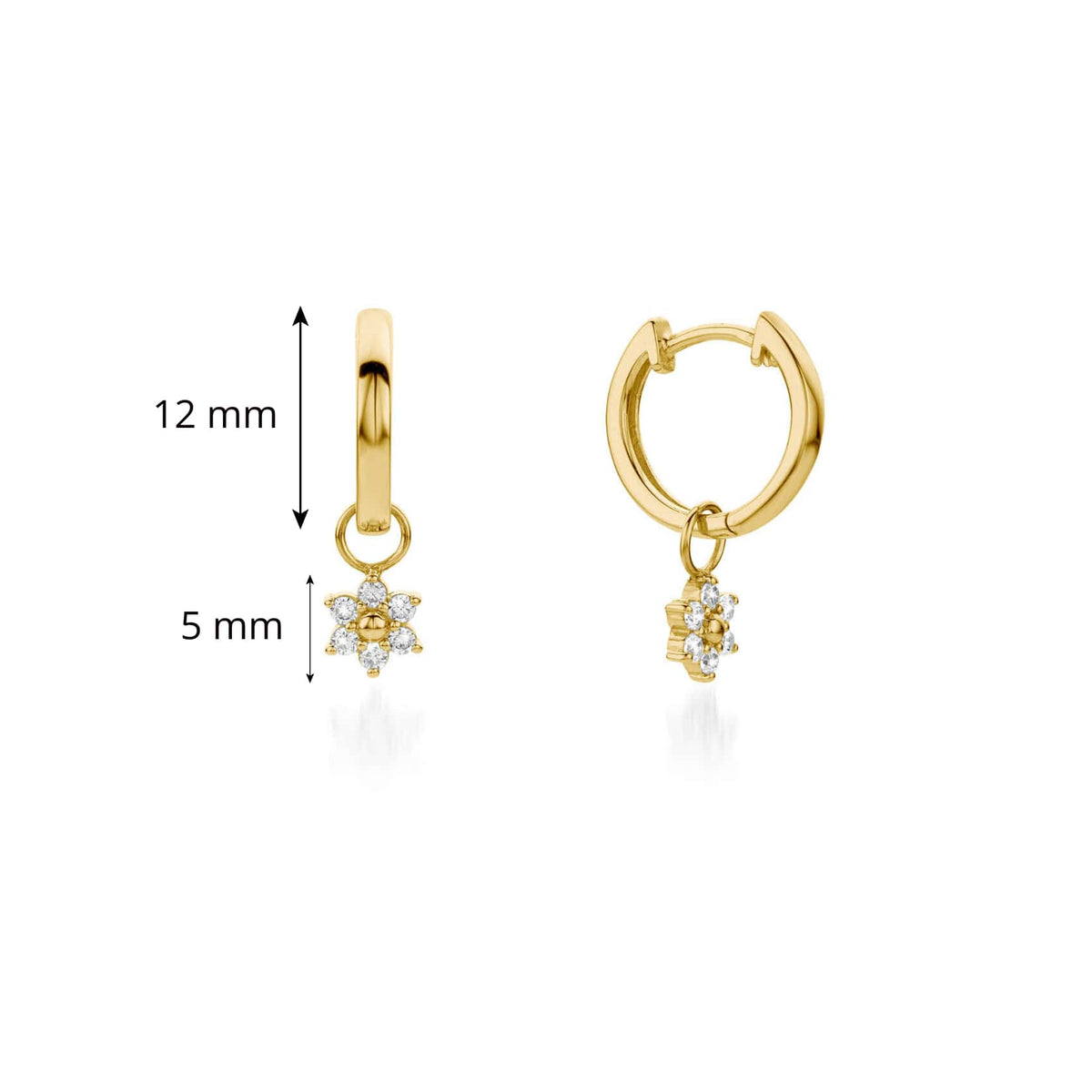 9ct Gold CZ Flower Drop Hoop Earrings