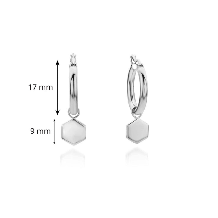 Engraving Silver Hexagon Drop Earrings