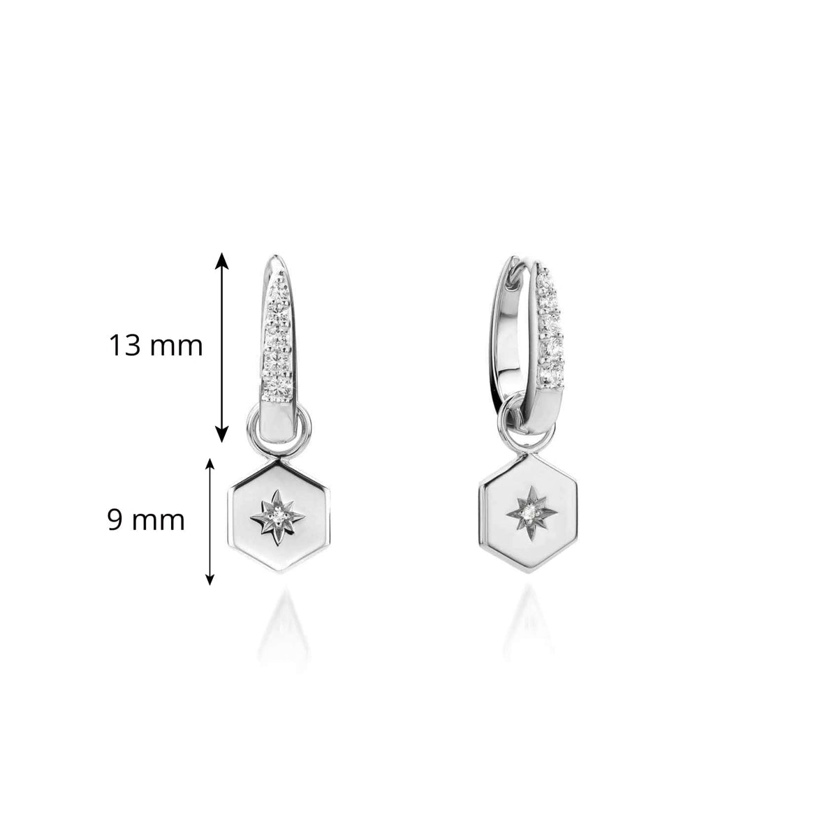 Silver Hexagon Drop Hoop Earrings