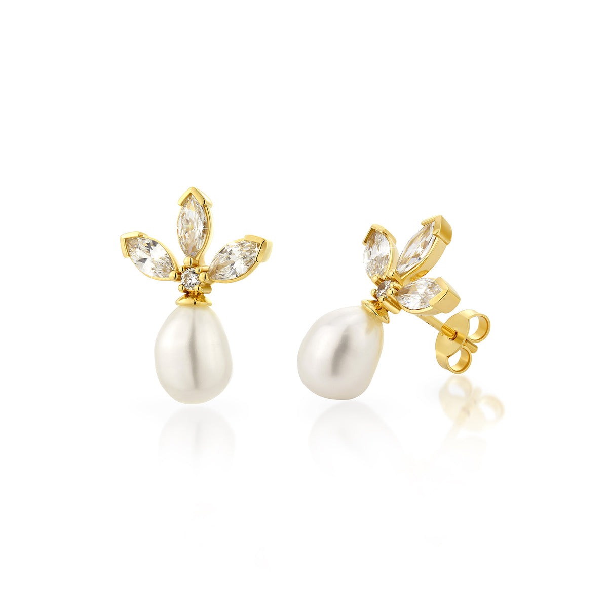 9ct Gold Pearl and CZ Earrings