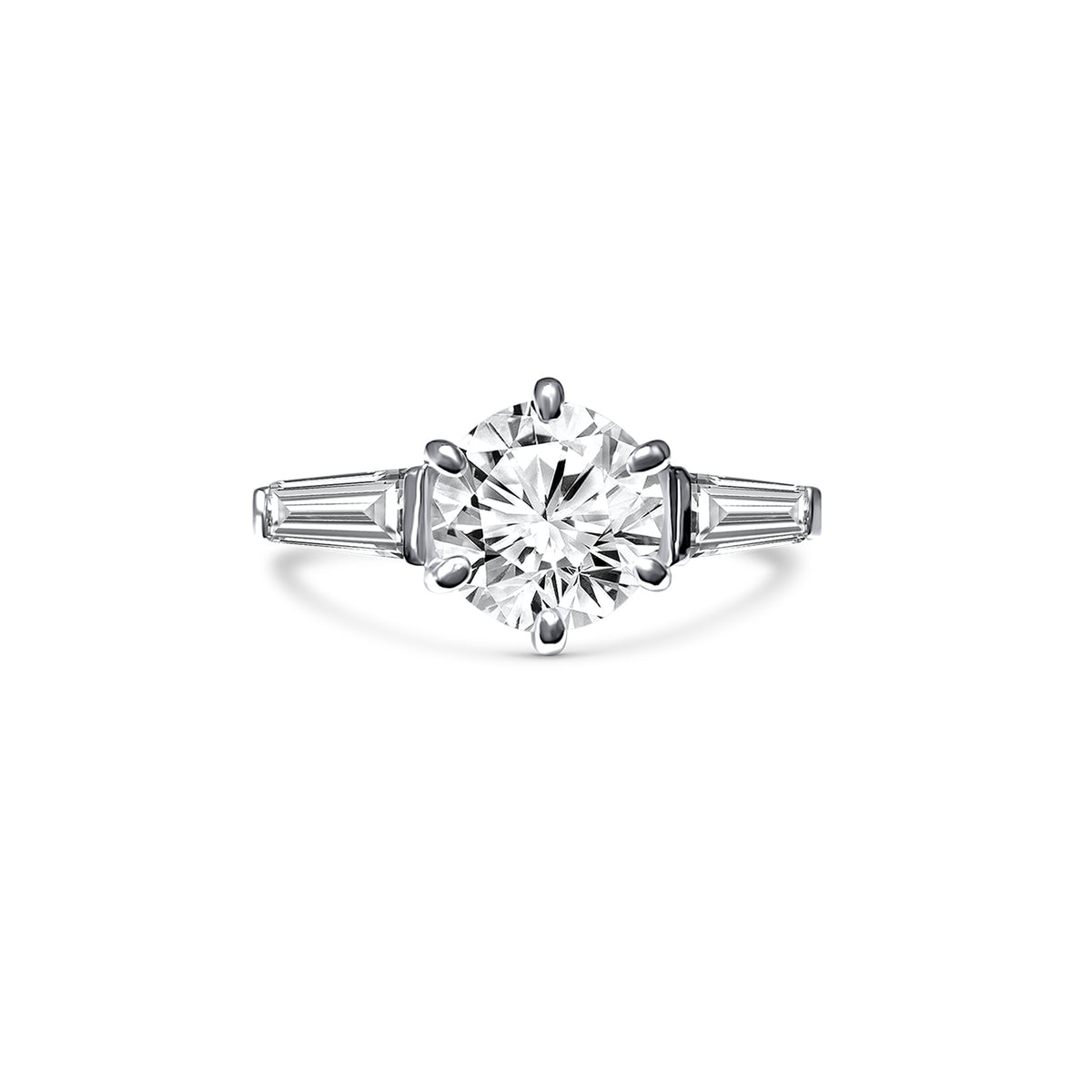 2.6ct Round with tapered Baguettes Diamond Ring Platinum