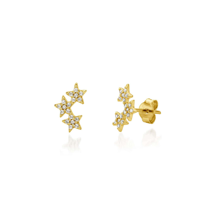 9ct Gold CZ Star Ear Climber Earrings