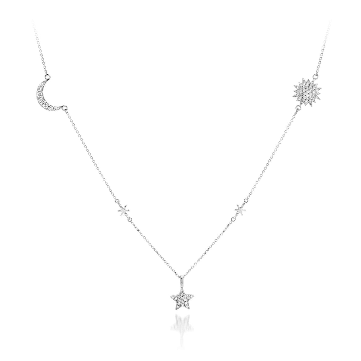 Silver Moon Star & Sun Necklace