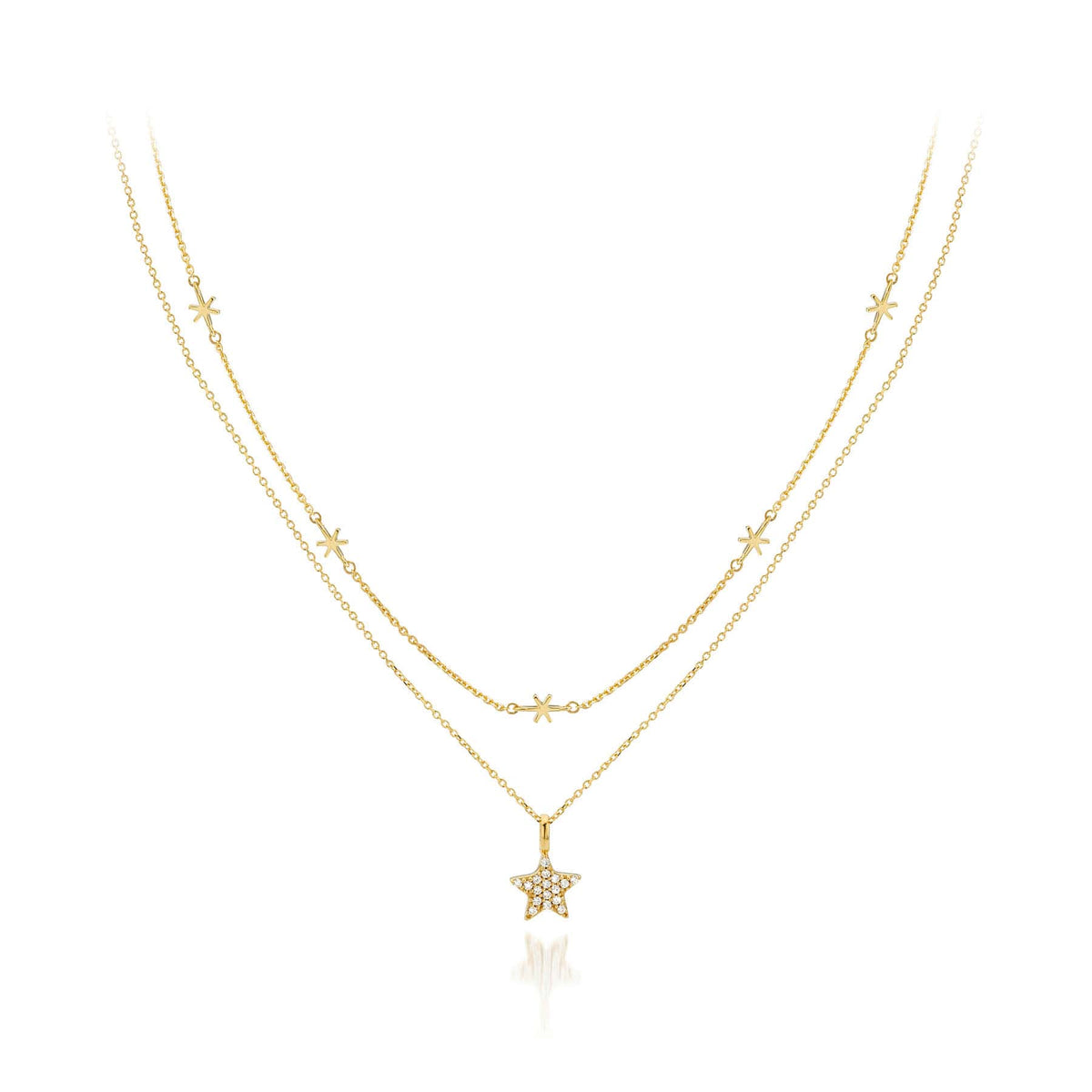 9ct Gold double chain star necklace