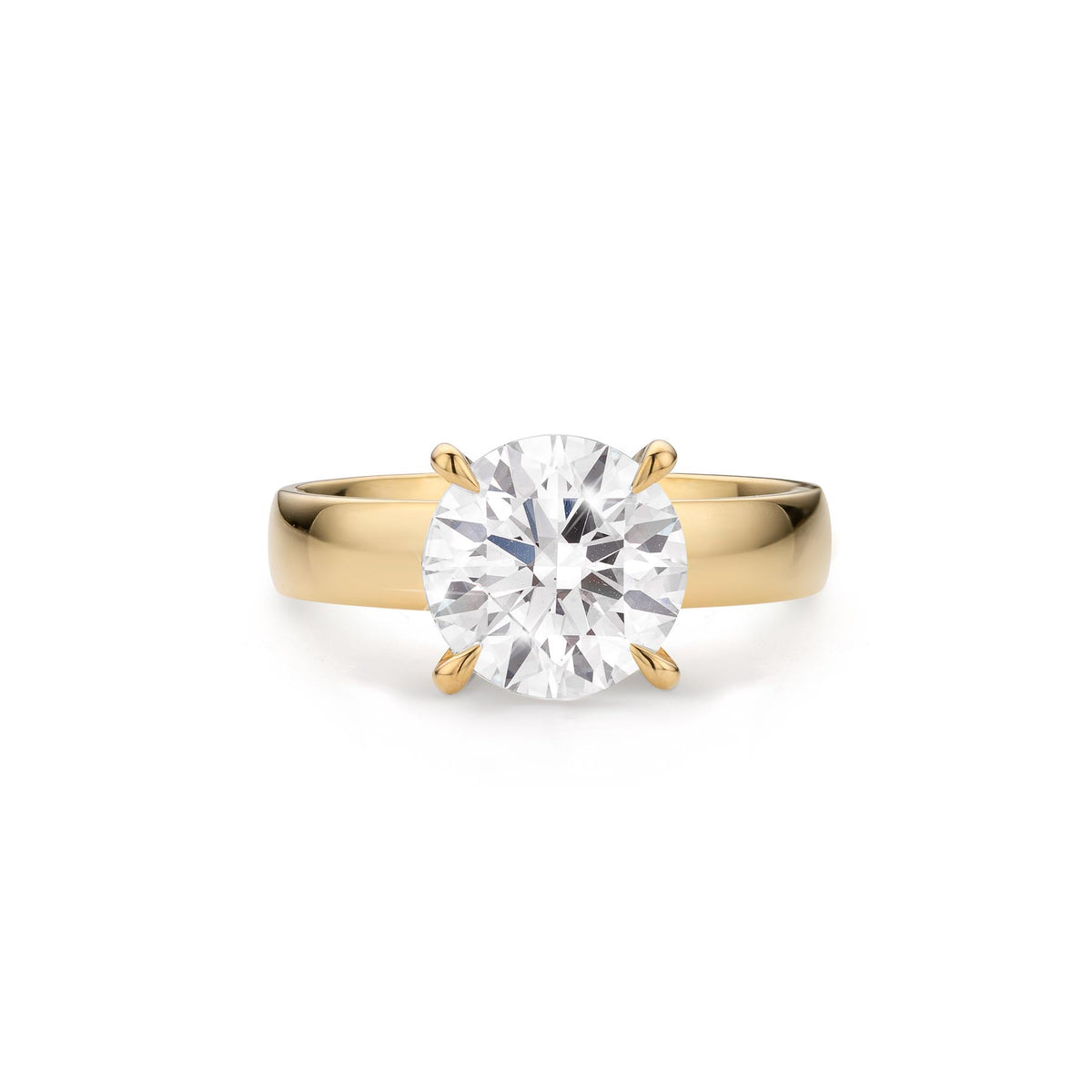 3ct Round Lab Diamond Solitaire with wide flat band in 18ct Gold