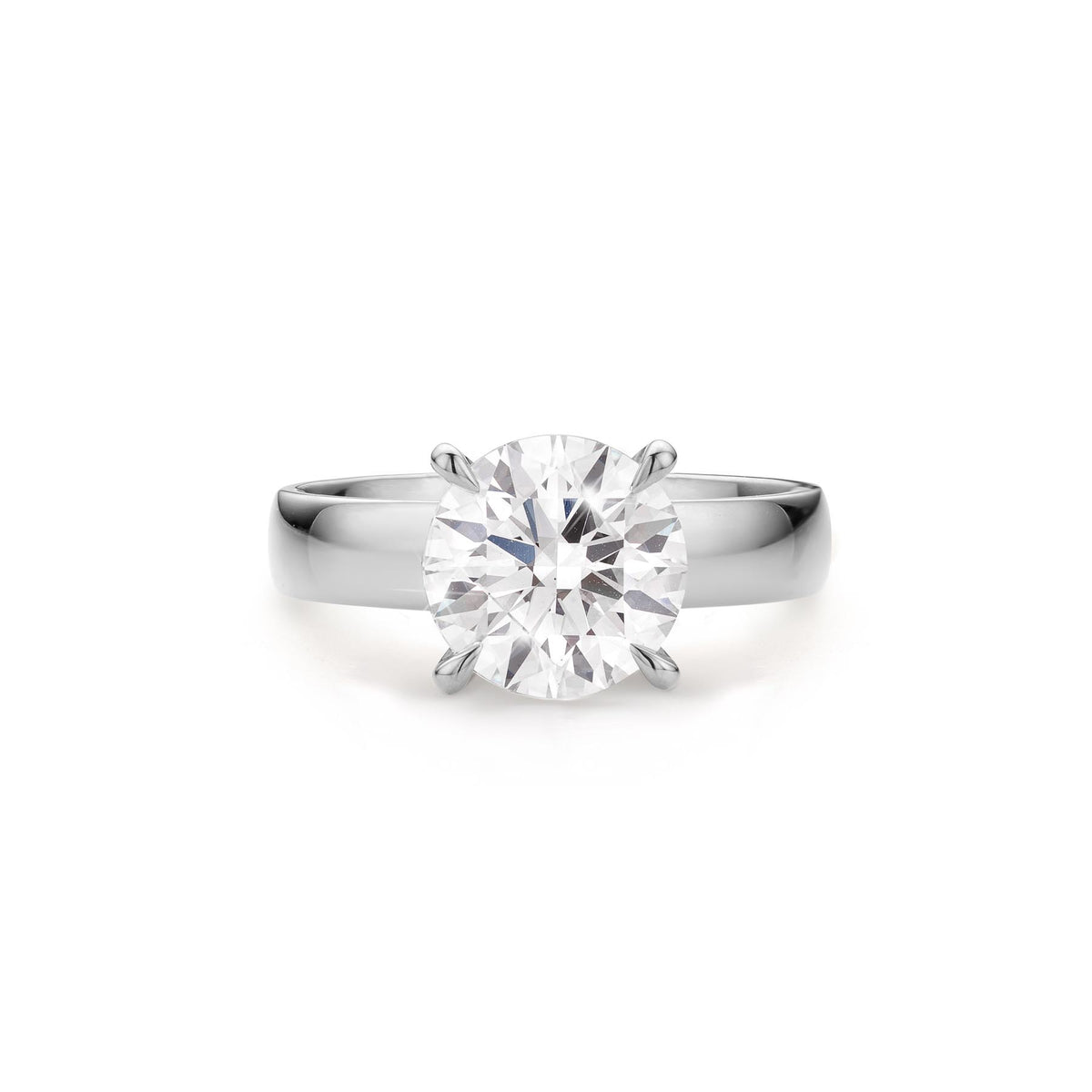 3ct Round Lab Diamond Solitaire with wide flat band in Platinum