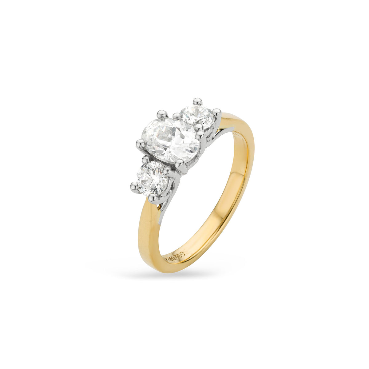 3 Stone 1.25ct Natural Diamond Ring-Oval center in 18ct Gold