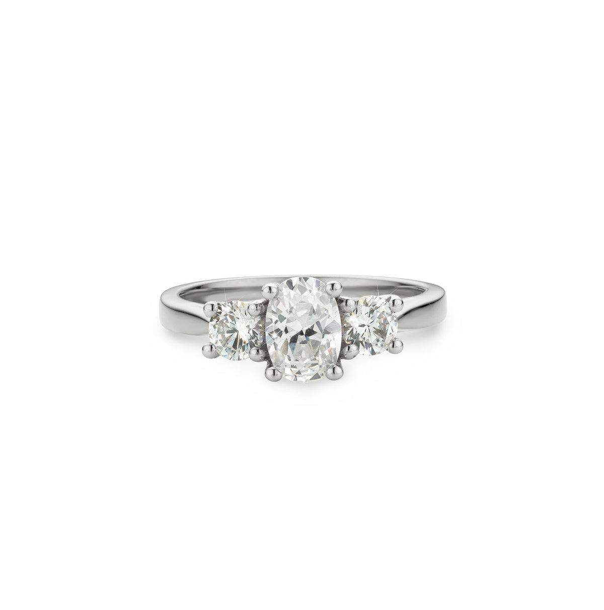 3 Stone 1.25ct Natural Diamond Ring-Oval center in Platinum