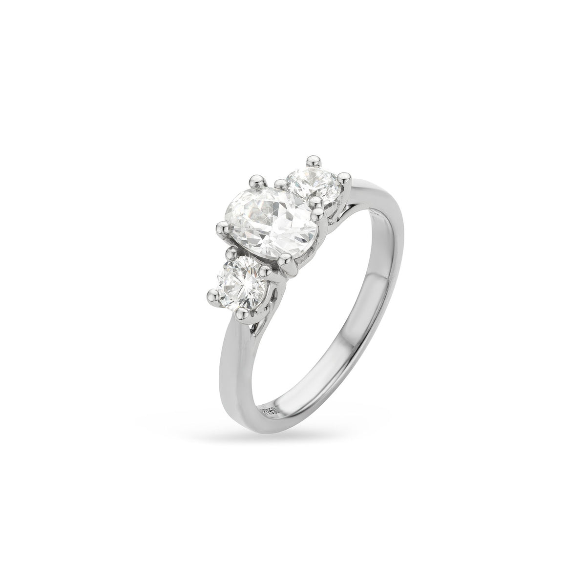 3 Stone 1.25ct Natural Diamond Ring-Oval center in Platinum