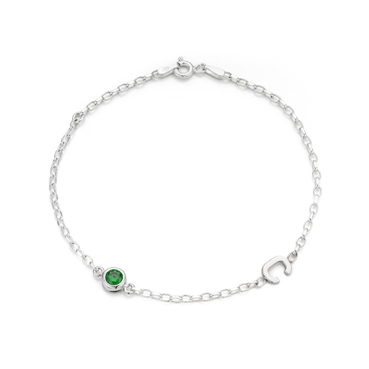 Silver Birthstone & Initial Bracelet