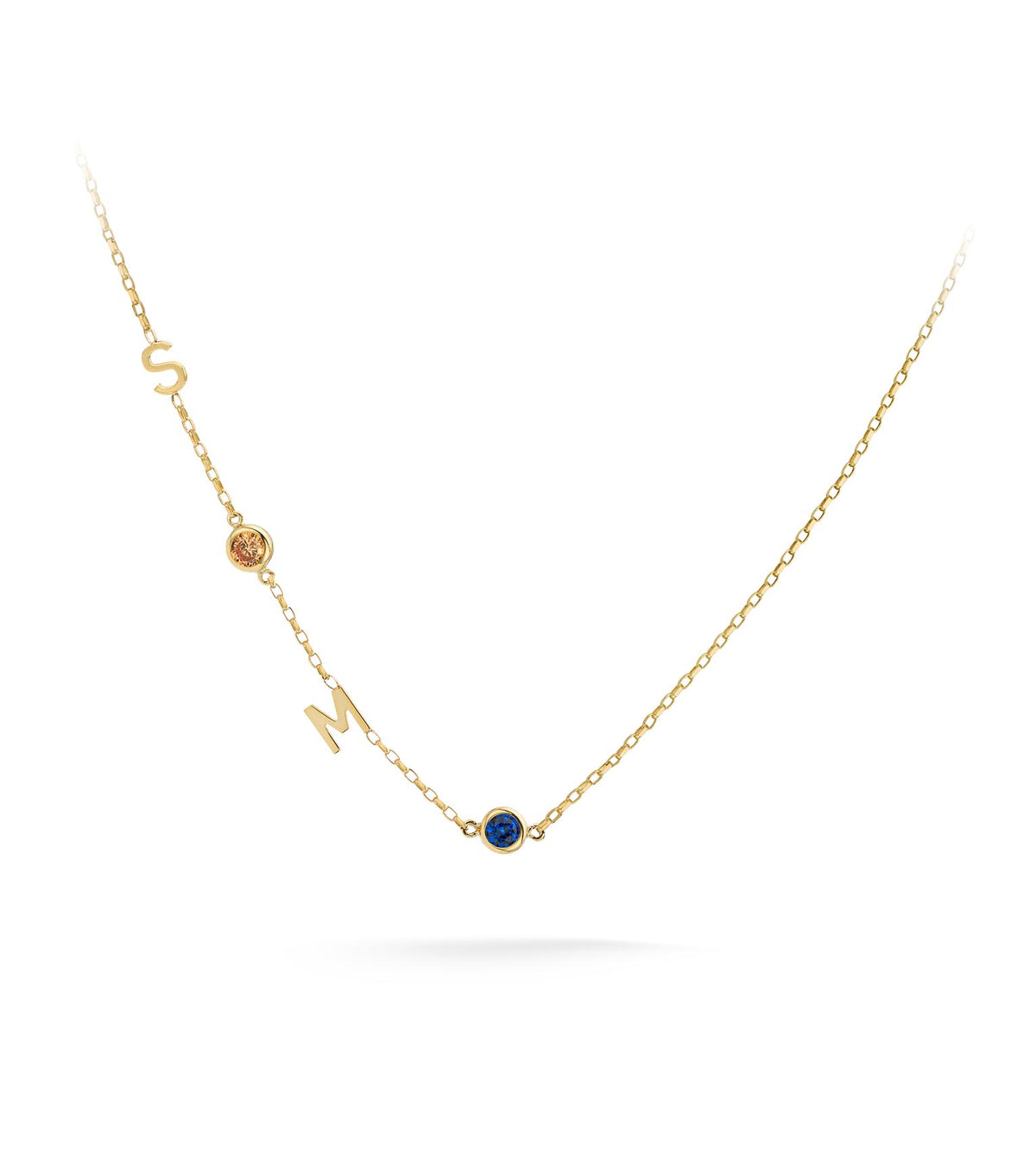 9ct Gold 2 Birthstones and 2 Initials Necklace